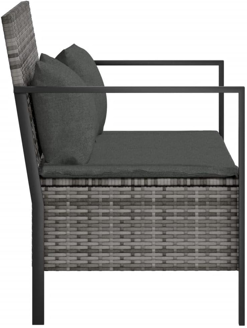 Vidaxl Comfortable 2-Seater Garden Bench with Cushions & Storage Compartment - Weather Resistant Pe/Poly Rattan in Grey - Sturdy Steel Frame -Modern Patio Furniture - Grey image number 2