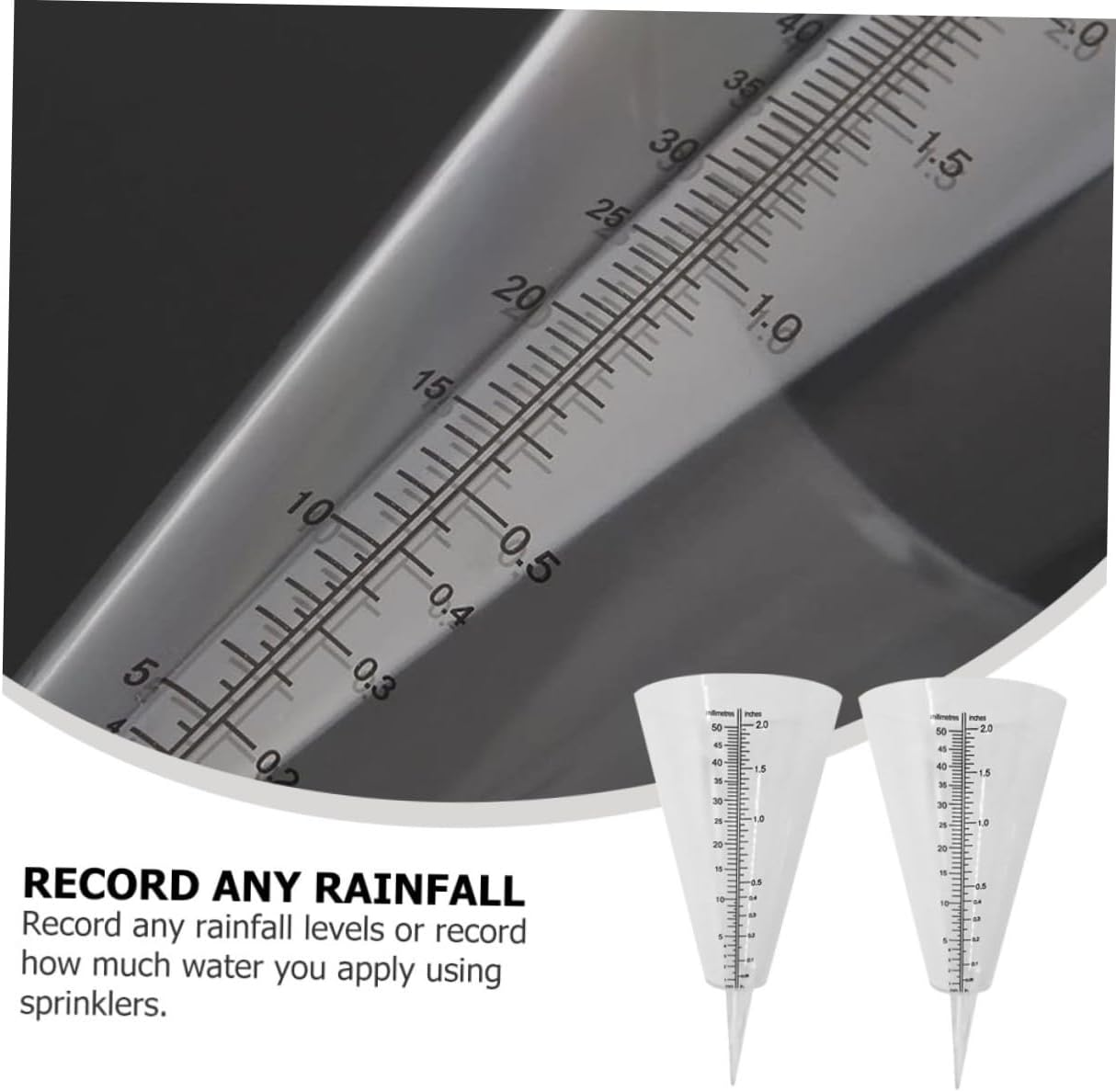 NUOBESTY 2Pcs Transparent Plastic Rainfall Gauge Outdoor Cone Shaped Rain for Garden Lawn Measurement with Scale image number 4