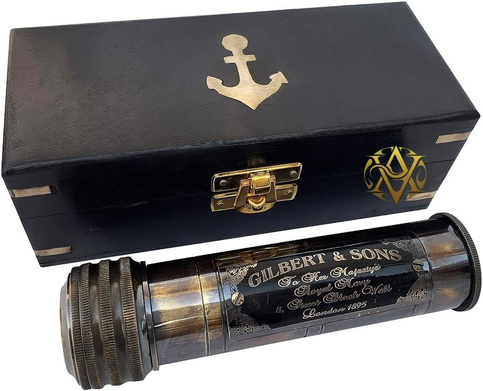 Nautical Gilbert Kaleidoscope with Wooden Box Vintage Prism Brass Toy Antique Brass Finish for Boy/Girl image number 5