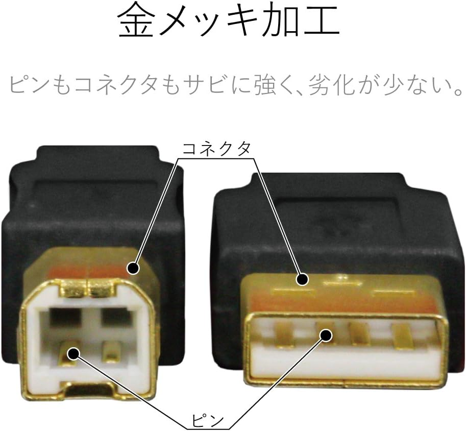 Elecom U2C-BF50BK USB Cable, B 2.0, USB a Male to USB B Male, Includes Ferrite Core, 16.4 Ft (5 M), Black image number 4