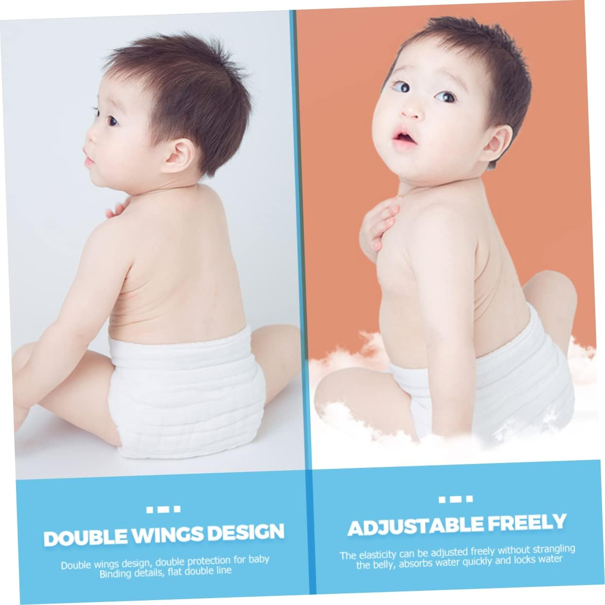 KOMBIUDA Reusable Newborn Cloth Diapers Breathable Inserts for Babies, Washable Baby Cloth Diaper Pants, Size L 50X46Cm Suitable for 15-25Lb, 5Pcs Set image number 1