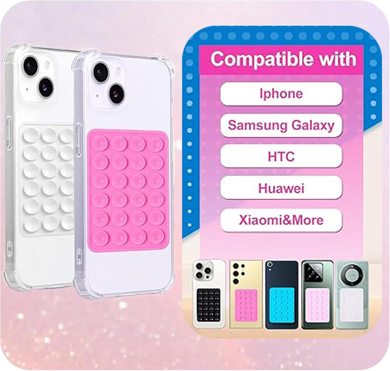 Zakora 6 PCS Phone Suction Pad,Sticky Phone Case for Wall,Suction Phone Holder,Sticky Phone Holder,Phone Case Suction Pad (White Pink Black) - White Pink Black image number 3