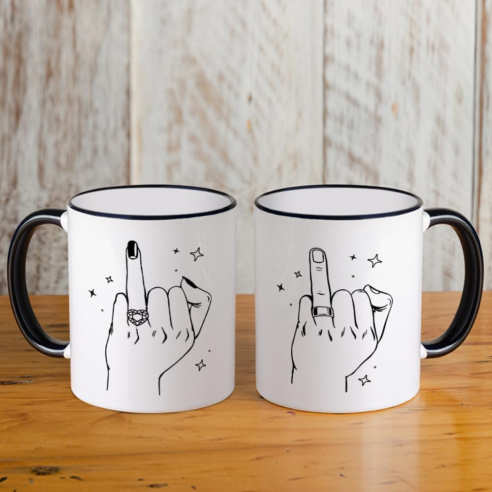 Fatbaby Wedding Gifts for Couples, Funny Ring Finger Coffee Mug Set, Engagement Gifts for Couple, Bride and Groom Just Married Mug, Mr and Mrs Newlyweds Bridal Shower Gift 11OZ