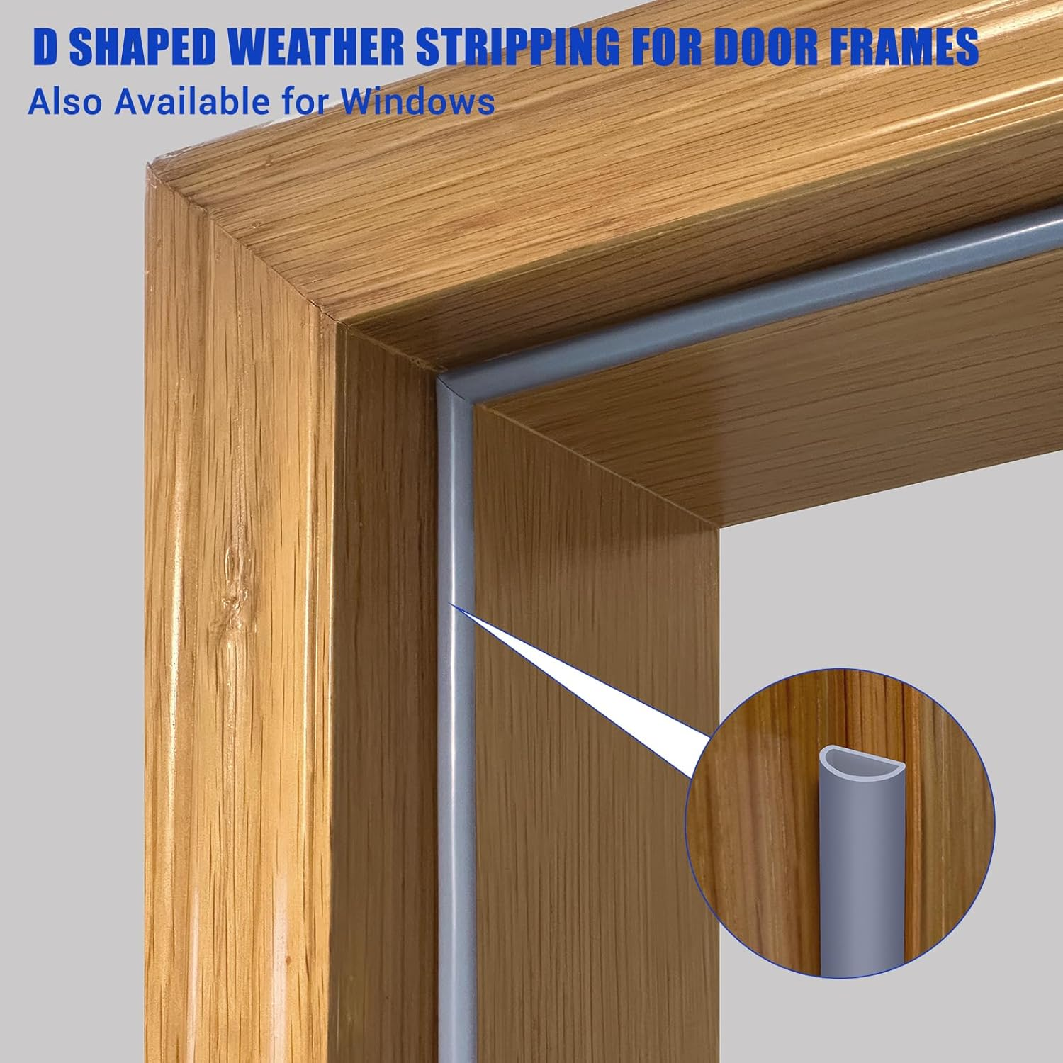 Weather Stripping Door Seal, Self Adhesive Silicone D Shaped Weather Strip, Door Seal Strip for Door Frame/Window Seal, 20Ft, Grey (3/8" W &times; 1/4" T) image number 5