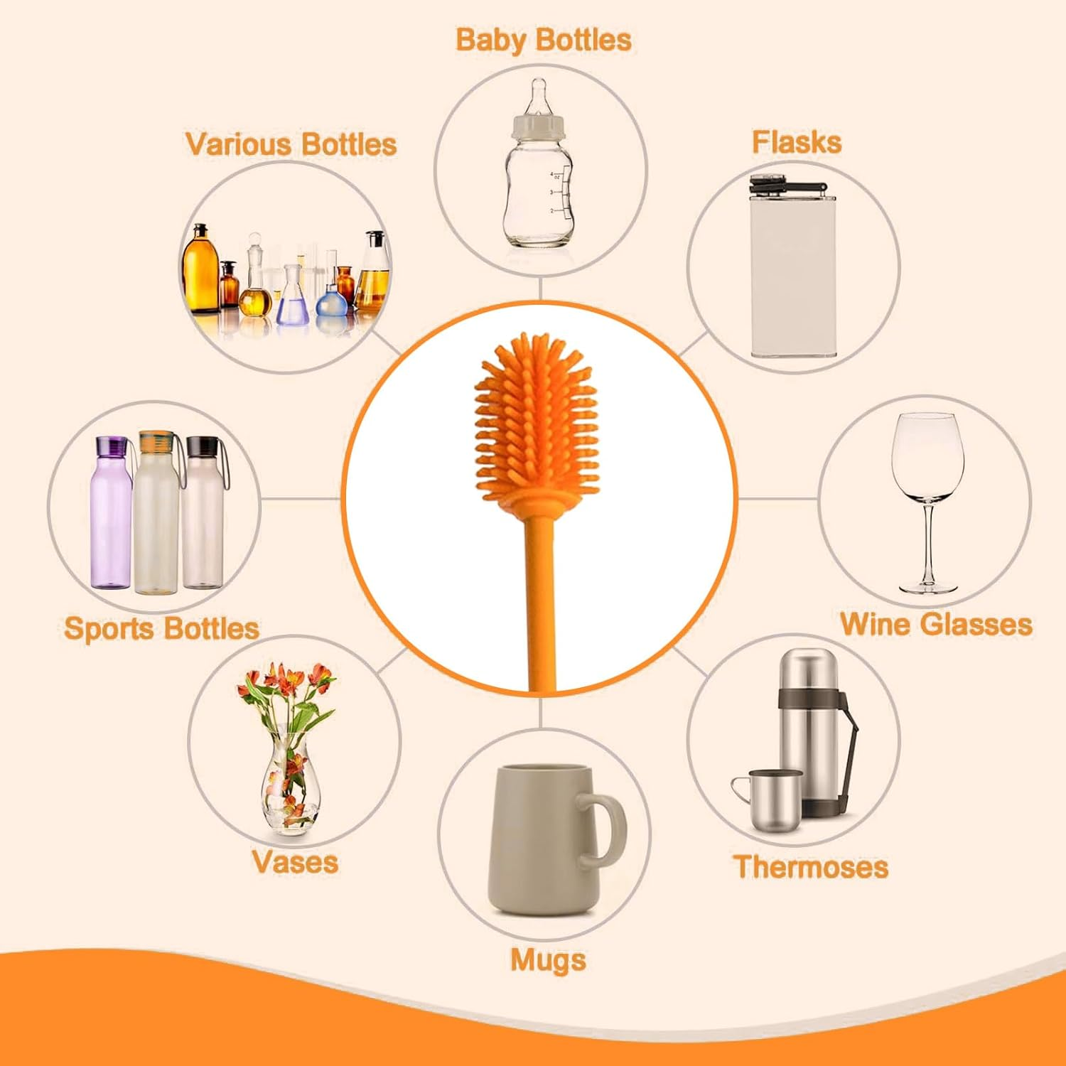 Silicone Bottle Cleaning Brush, 38Cm(15Inch) Long Handle Narrow Neck Brush for Baby Bottles, Hydro Flask, Sports Bottles & Glassware, Flexible & Durable for Small Openings, 1 Pack image number 4