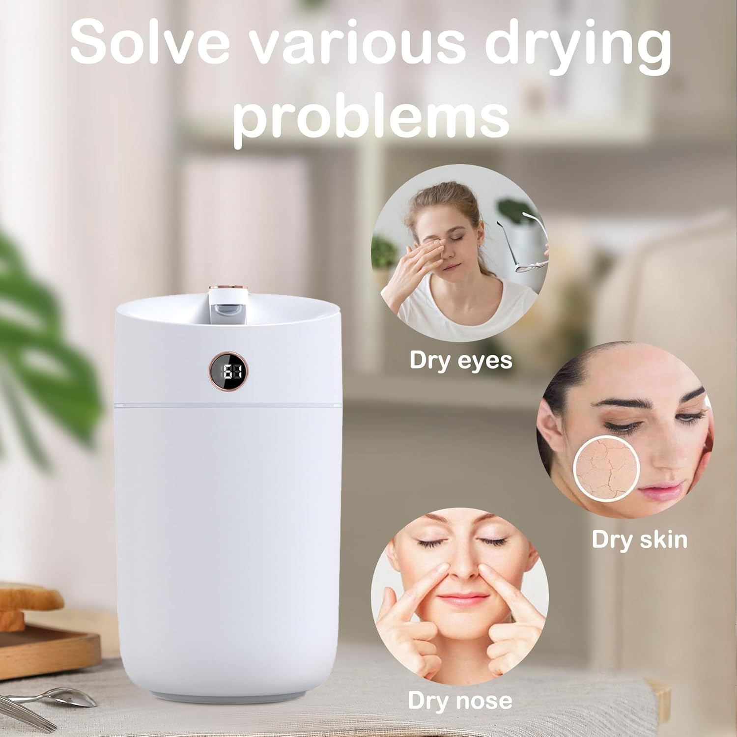 Humidifier, Air Humidifier for Bedroom 3L Large Capacity,Seven-Color Breathing Lamp,Double-Hole Spray,Silent Humidification,Portable,Usb Power Supply,White image number 3