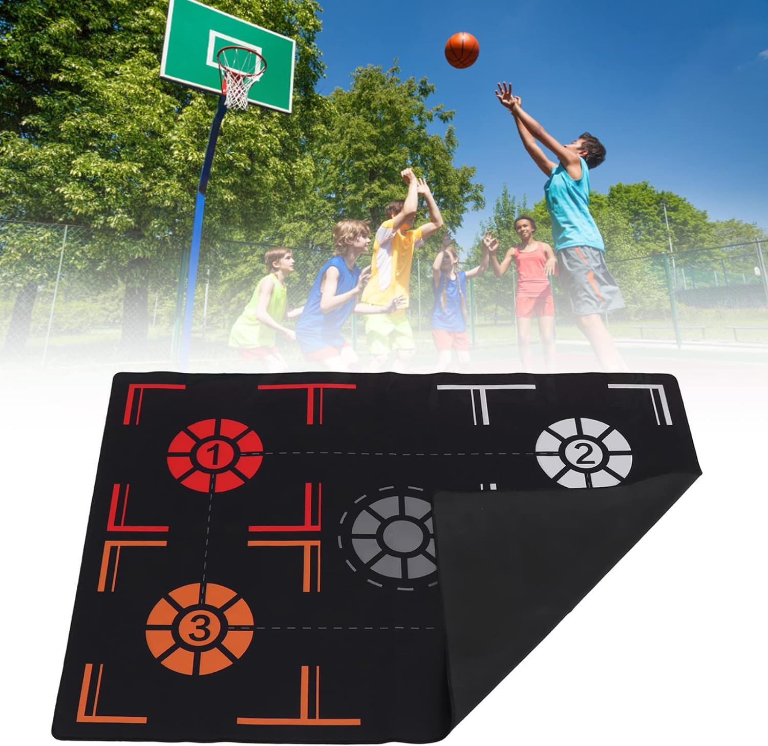 Basketball Training Mat, Footwork & Dribbling Practice Mat, Black, 67X92Cm, 2Mm Thick, Silent Non-Slip Rubber, Kids Basketball Training Mat image number 2