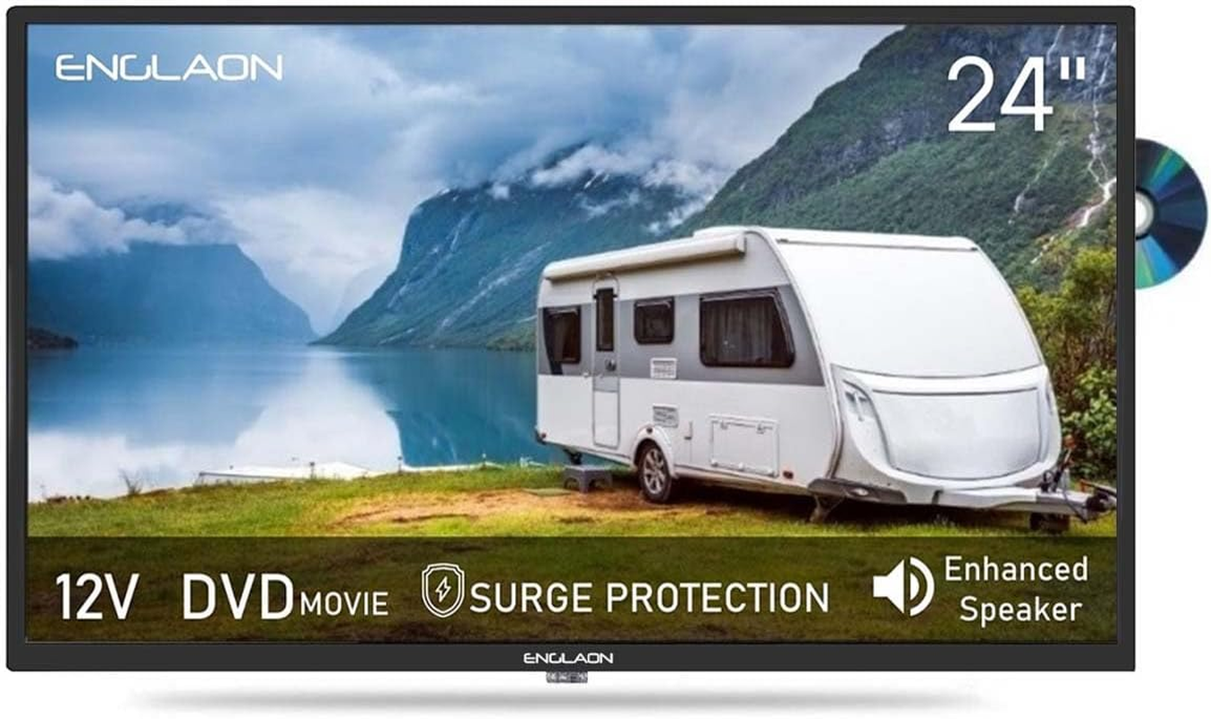 ENGLAON 24 Inch HD TV with LED 12V Display and Built-In DVD Player for Caravan Motorhome Camper Boat or RV image number 1