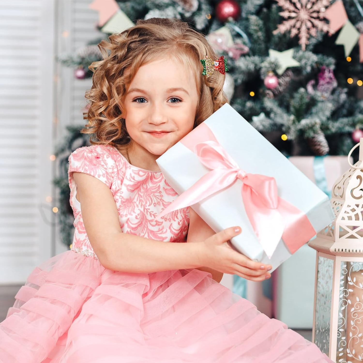 4 PCS Christmas Hair Clips for Kids,Glitter Sequins Hair Bow Barrette Christmas Santa Claus Snowflake Bear Cherry Hair Pins Alligator Clips for Kindergarten Girls Hair Accessories image number 6