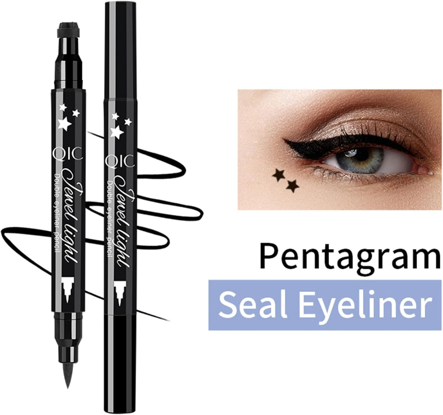 4 in 1 Winged Eyeliner Stamp Stars Hearts Flowers Moon Perfect Symmetrical Eye Makeup Tool Waterproof Quick Drying Type a One Size