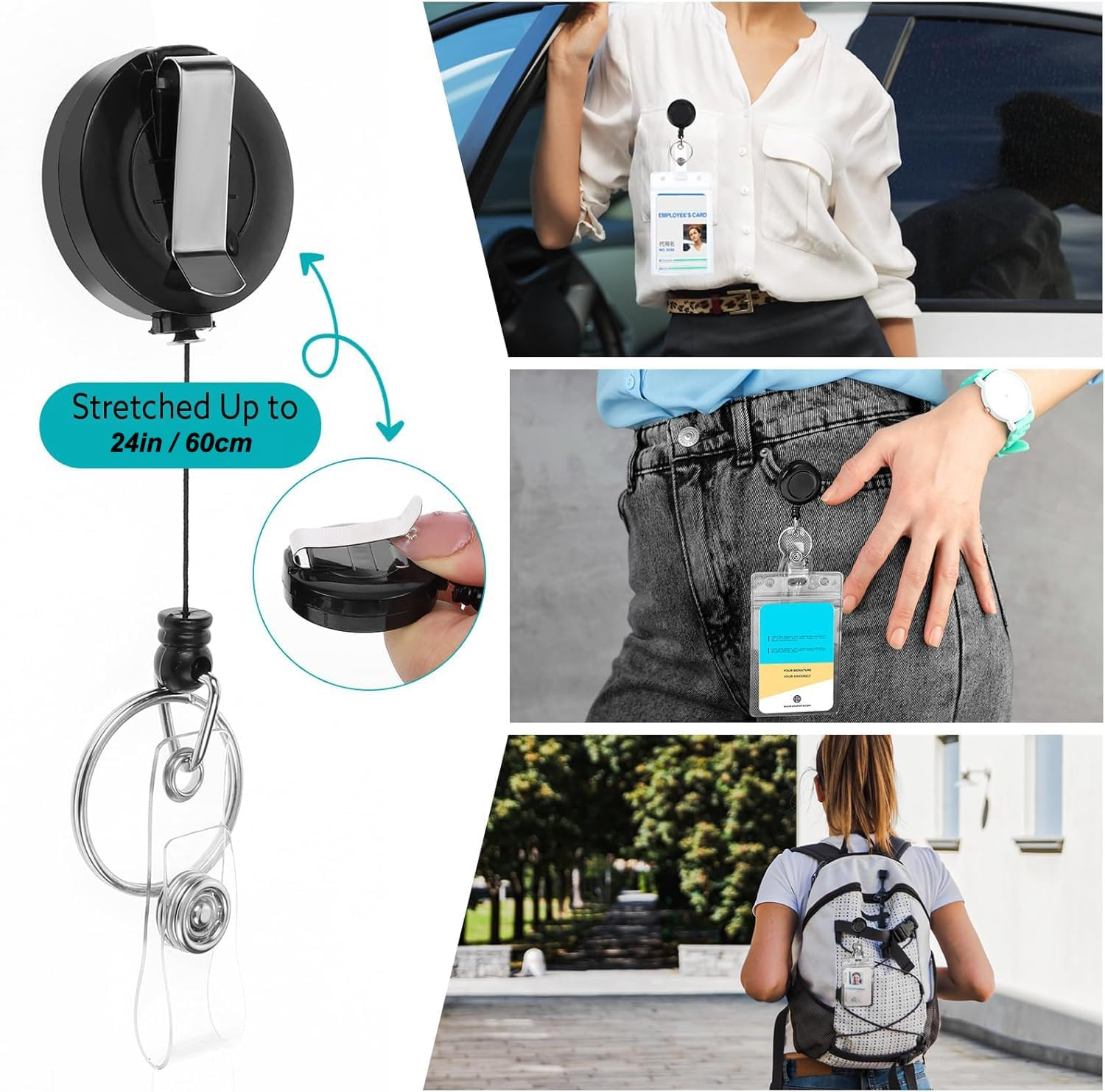 Aieve 2 Pack Retractable Id Badge Holder with Lanyard, Badge Clip Reel Vertical Quick Release and Safety，Retractable Badge Carabiner Reel Clip with Waterproof ID Cards Holders image number 2