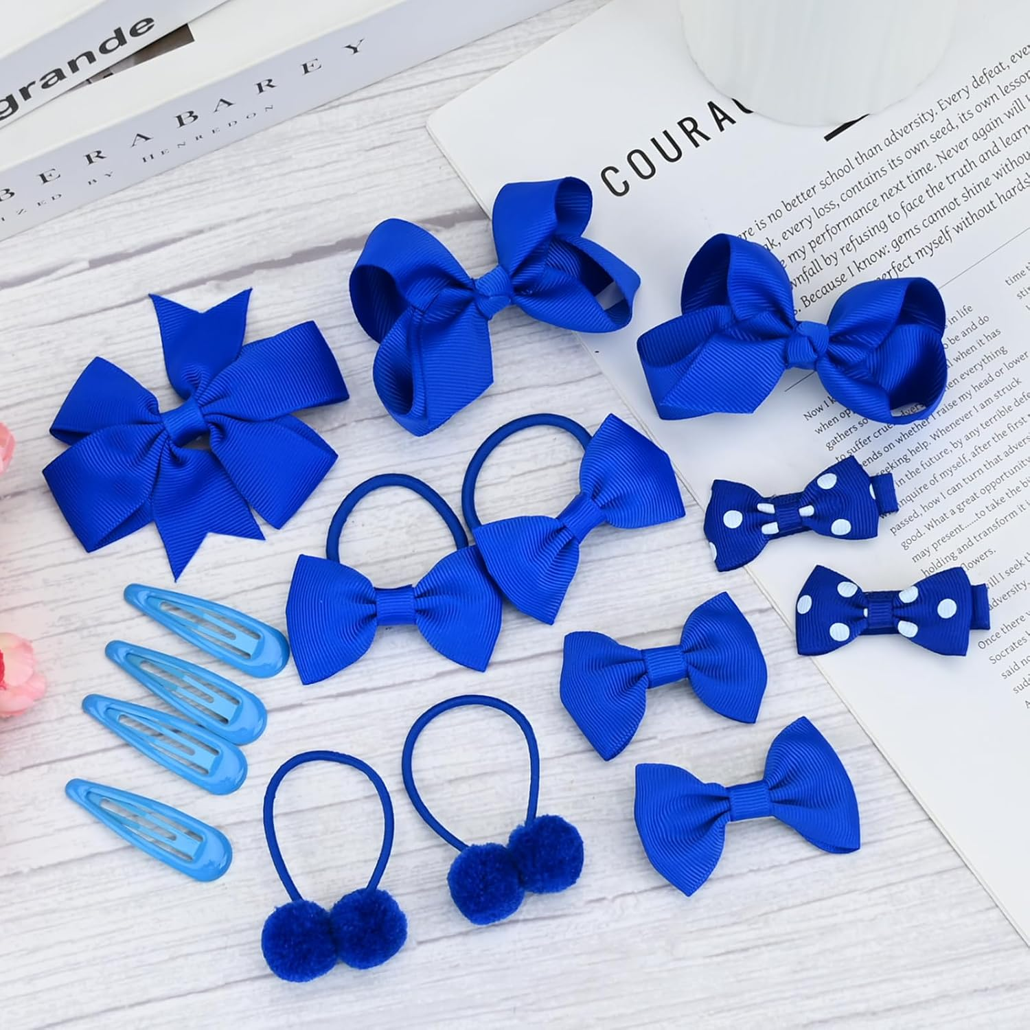 Bekecidi 48 PCS Girls School Hair Accessories Royal Blue Bow Hair Clips Headband Elastic Hair Bands Ribbon Hair Barrettes Bow Ponytail Holder Hair Accessories for Toddlers Kids Christmas Birthday Gift image number 6