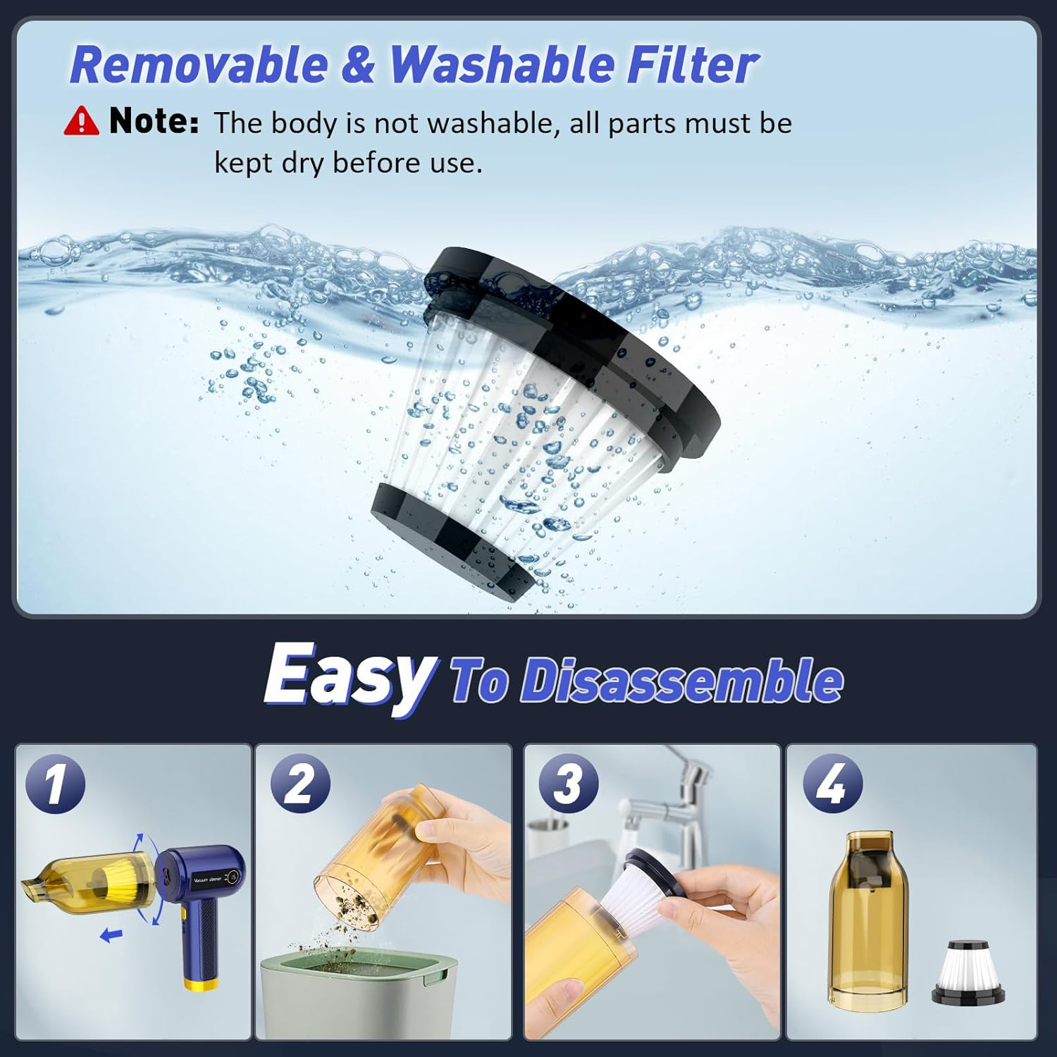 Musclez Car Vacuum Cleaner, 15000PA Mini Portable Handheld Car Vacuum Rechargeable Dust Buster, Wireless Air Blower, LED Display Powerful Cordless Vacuum Cleaner for Home Pet Hair Office(Blue) image number 1