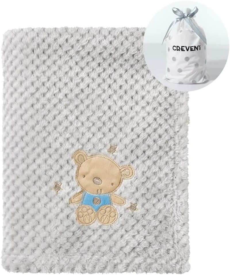 CREVENT 76X102Cm Cute Cozy Fluffy Warm Baby Blanket for Girls Boys Infants Toddlers' Bedding Crib Cot Stroller, Baby Shower Birthday Newborn'S Grey- Baby Bear