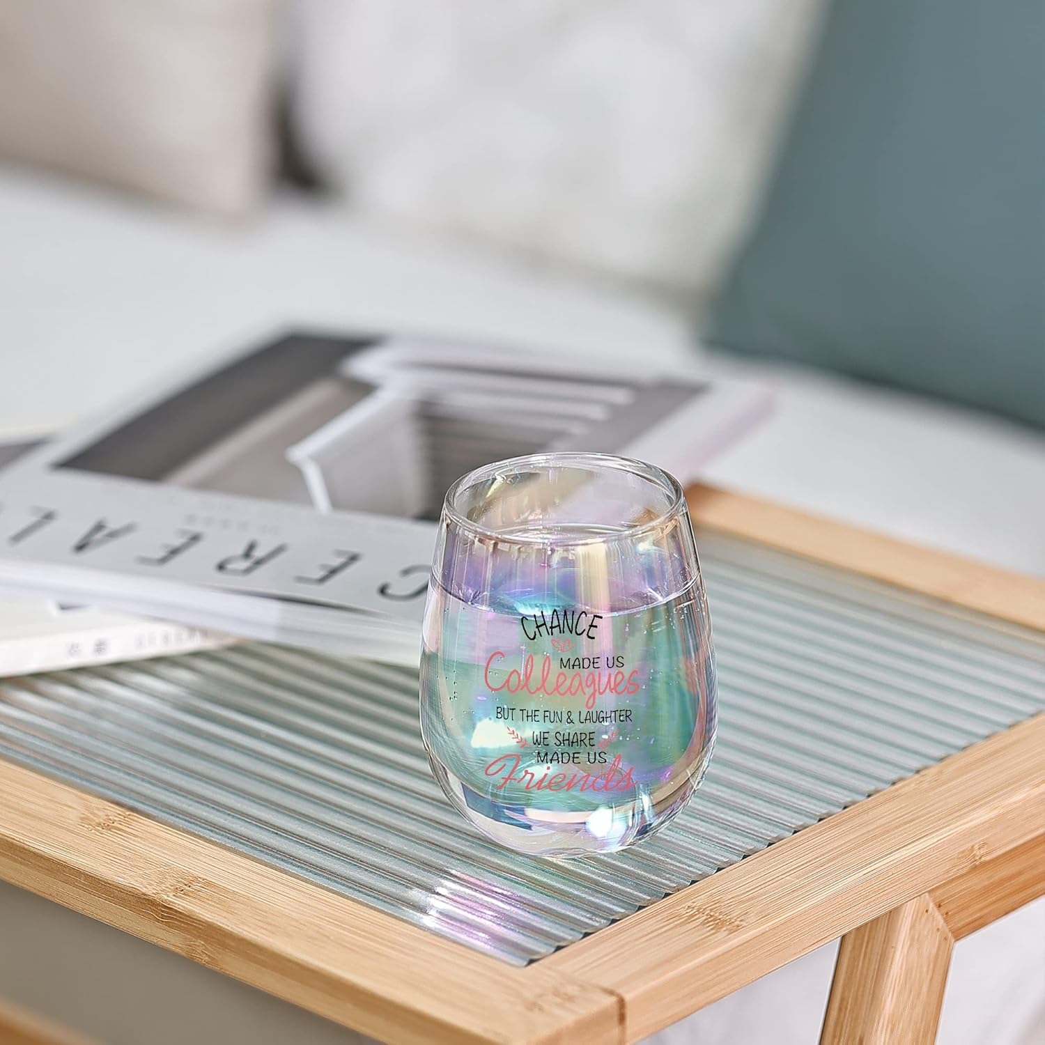 SHENDONG Chance Made Us Colleagues Stemless Wine Glass,15Oz Iridescent Glass Cup, Coworker BFF Present for Coworkers Going Away Employees Leaving,Farewell Retirement Party, Birthday Christmas Prisent - Dog Mom image number 4