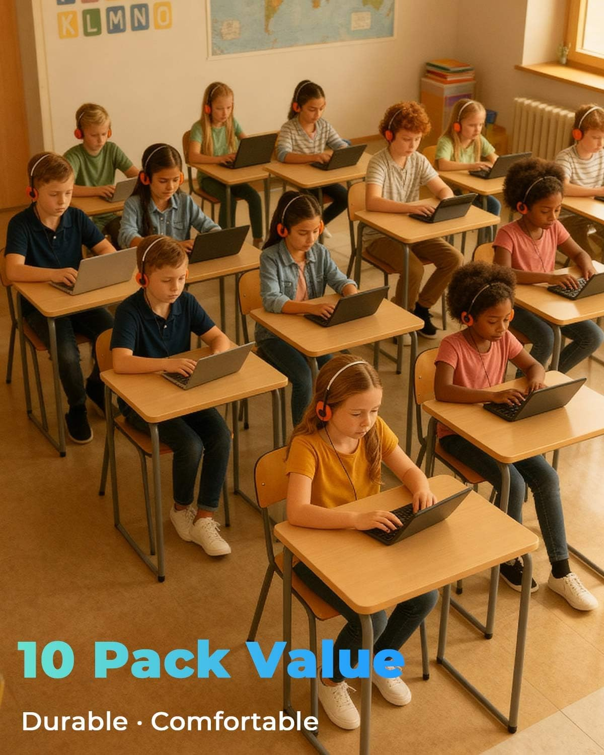 Joyqua Jy-Us-Kid-10Pack-Black Metal, Kids Headphones 2 Pack &ndash; Safe 98Db Volume, Fun Colors, Perfect for Sharing at Home, Travel & Classroom, Blue image number 5