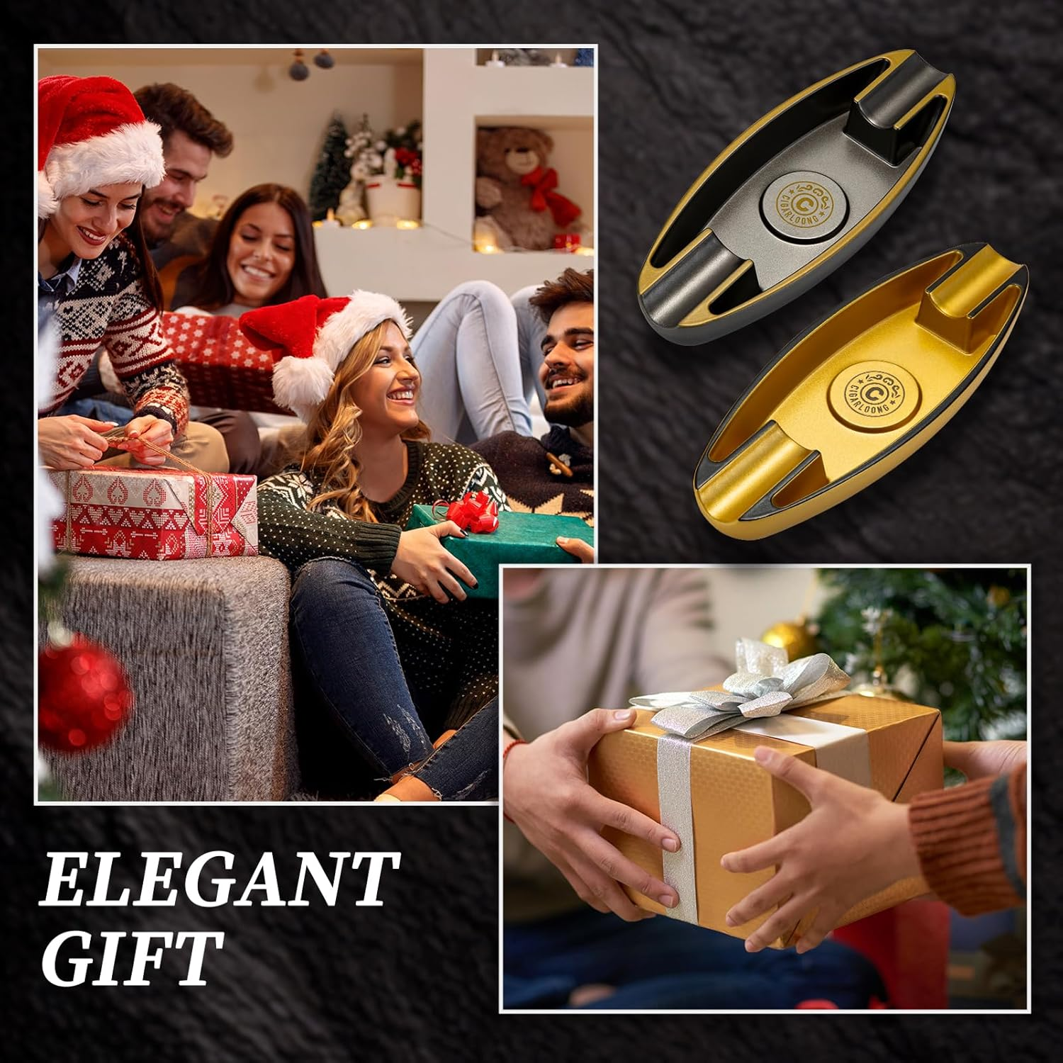 Outdoor Cigar Ashtray, Resin Ashtray, Portable Cigar Ashtray with 2 Holders for Home, Patio, Travel Use (Gold),1 Piece image number 1