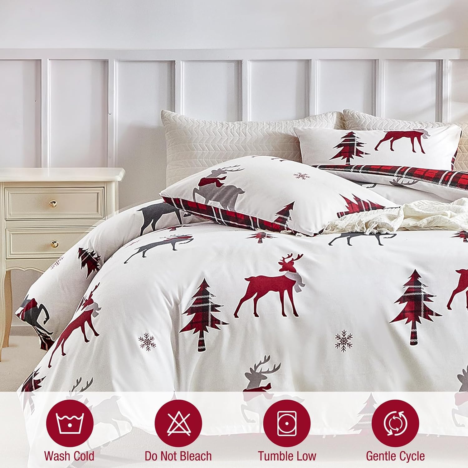 Tokokimo Christmas Duvet Cover 135/150, 3-Piece Microfibre Bedding Set, Christmas Elements, Composition: 1 Duvet Cover 240 X 220 Cm + 2 Pillowcases 50 X 75 Cm, Reindeer Motif image number 2
