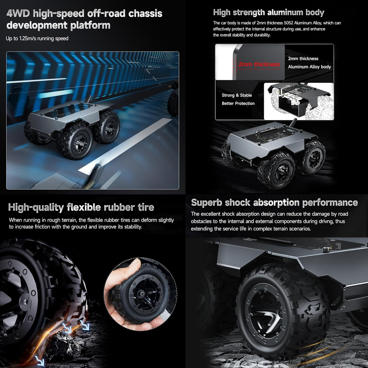 Waveshare Wave Rover Flexible and Expandable 4WD Mobile Robot Chassis, Full Metal Body, Multiple Hosts Support, with Onboard ESP32 Module image number 5