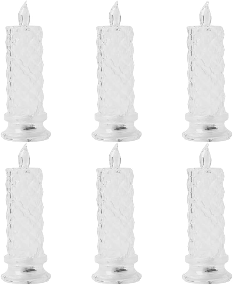 OSALADI Pack of 6 LED Rose Candles with Clear Crystal-Like Design, Energy-Saving Electric Candles with Sturdy Base as Party Table Decoration for Living Room and Festive Occasions image number 2