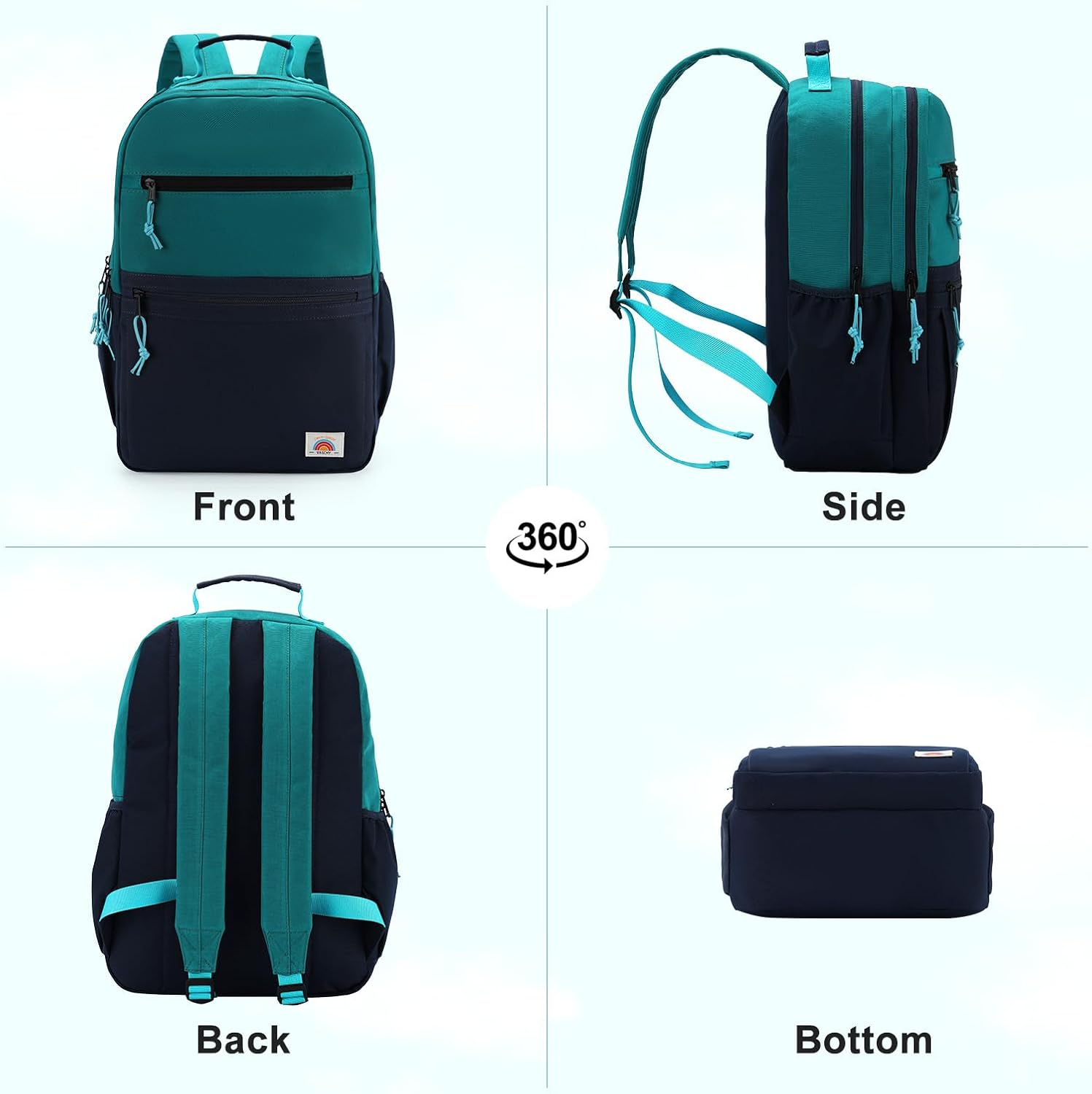 Toddler Kid Backpack,Vaschy Teen Boys Girls Lightweight Water Resistant Plain Color-Block Kids Bookbag Daypack with Two Sizes image number 3