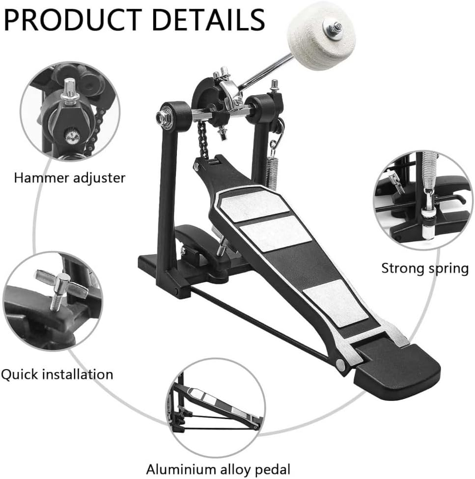 Bass Drum Pedal Hammer,Kick Drum Pedal with Hammer,Single Bass Drum Pedal Come with Classic Felt Beater Stick & Drum Key for Drum Set Instrument,Drum Kit Pedals Heavy Duty Single Bass Drum Pedal image number 3