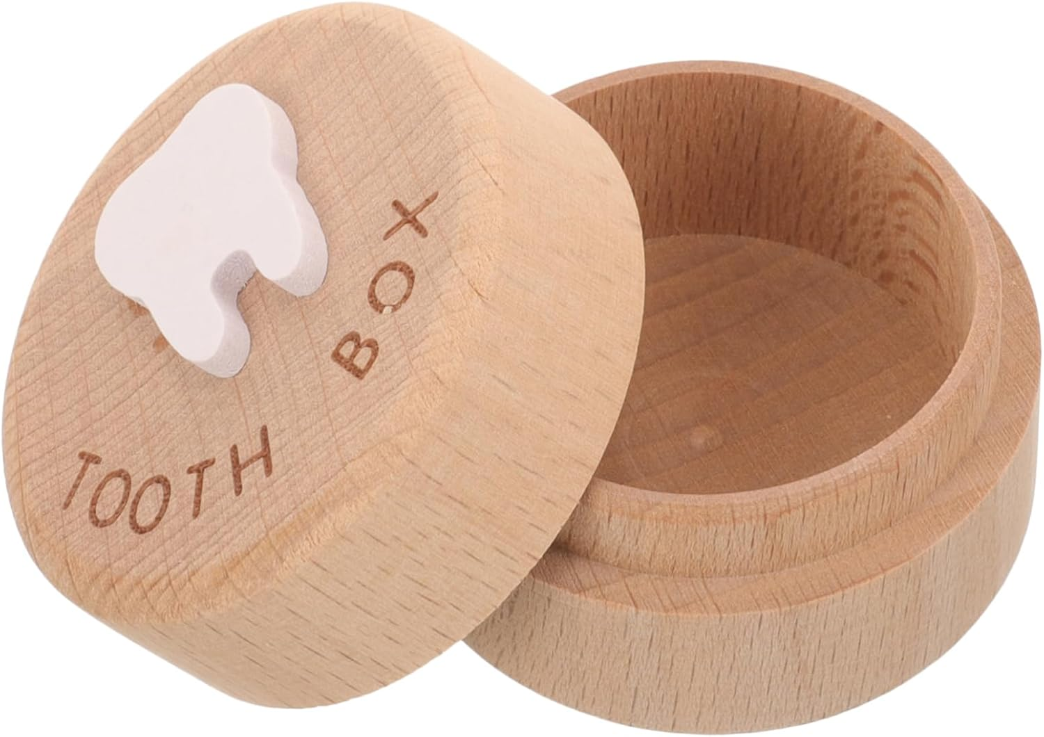 Wooden Baby Tooth Box Lid Baby Teeth Holder Fetal Hair Saver Small round Keepsake Organizer and Hair Collection image number 6