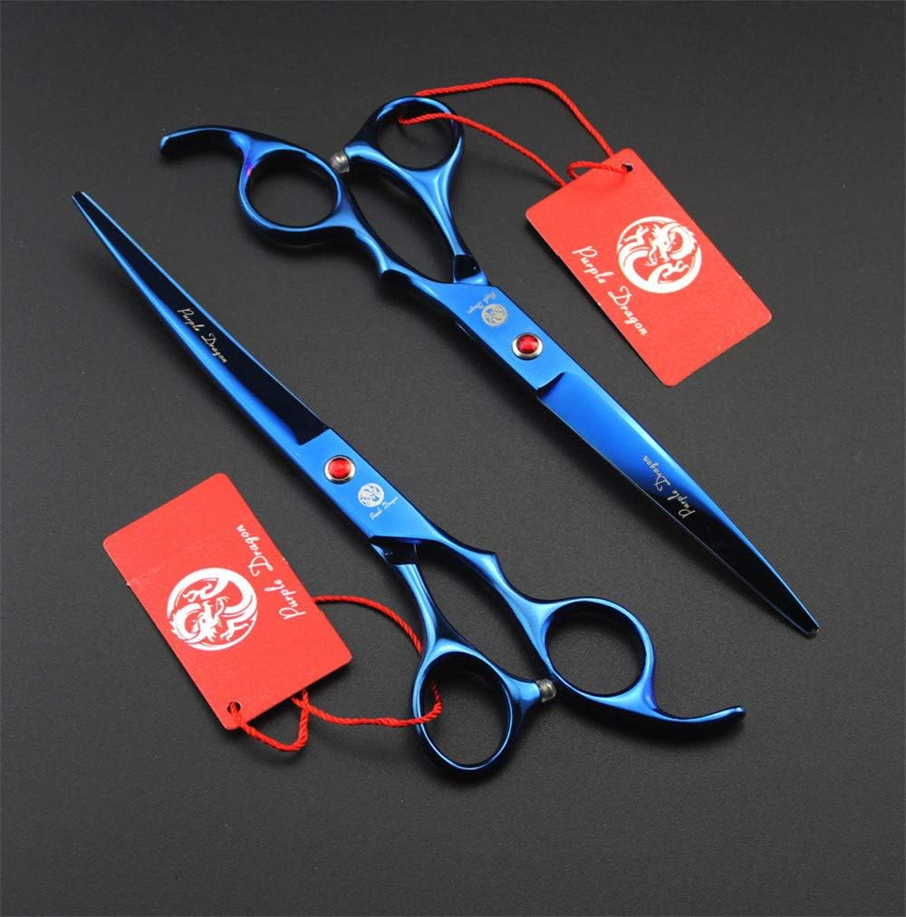 Purple Dragon Professional 7.0 Inch 4PCS Pet Grooming Scissors Kit Japan Premium Steel Straight & Curved & Thinning Blade Dog Hair Cutting Shears Set with Case (Blue) - Blue,Purple image number 5