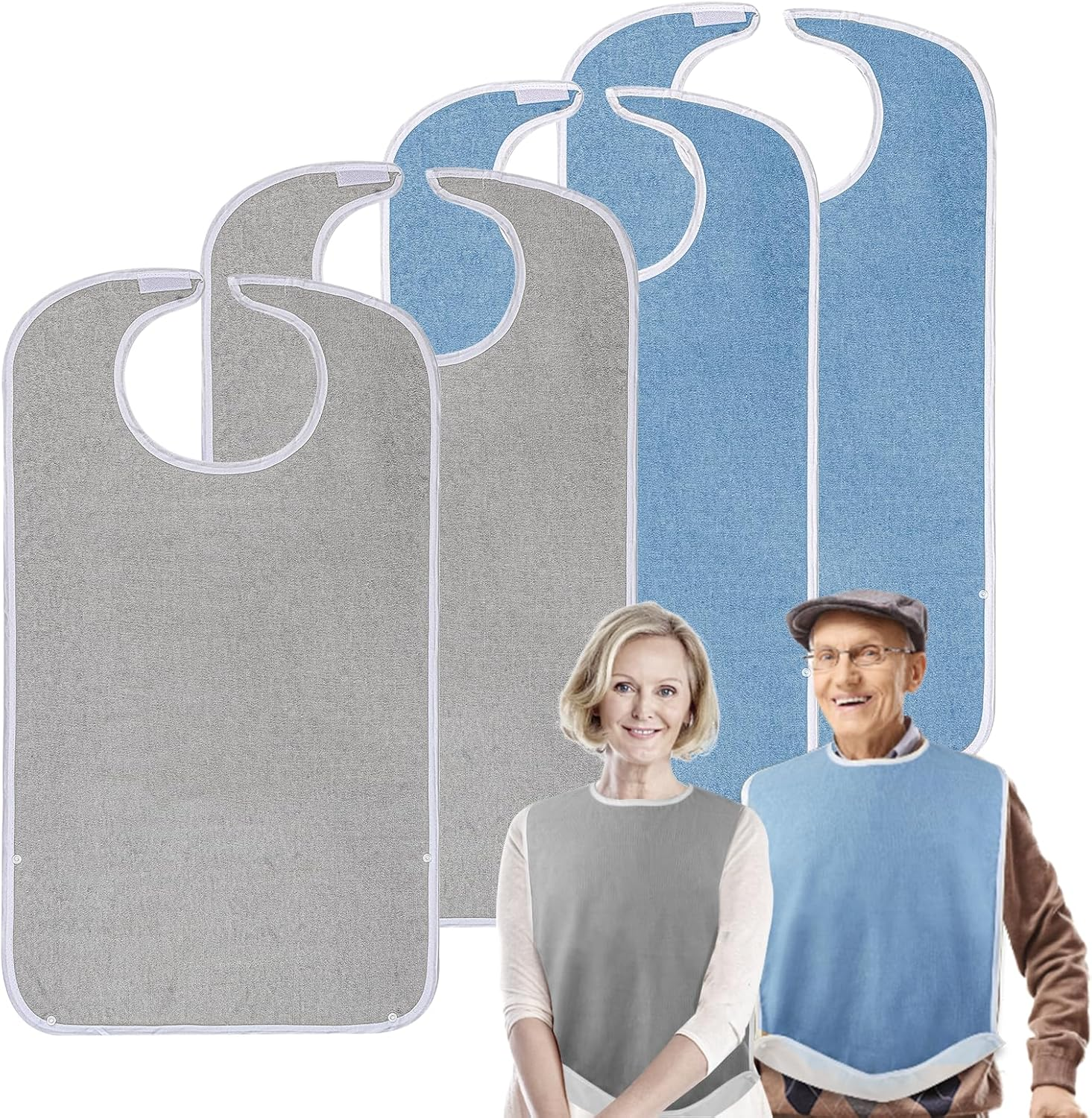 Pozico Adult Bibs for Eating - Unisex, Terry Cloth，Absorbent Front, Waterproof Back, Easy to Clean & Crumb Catcher