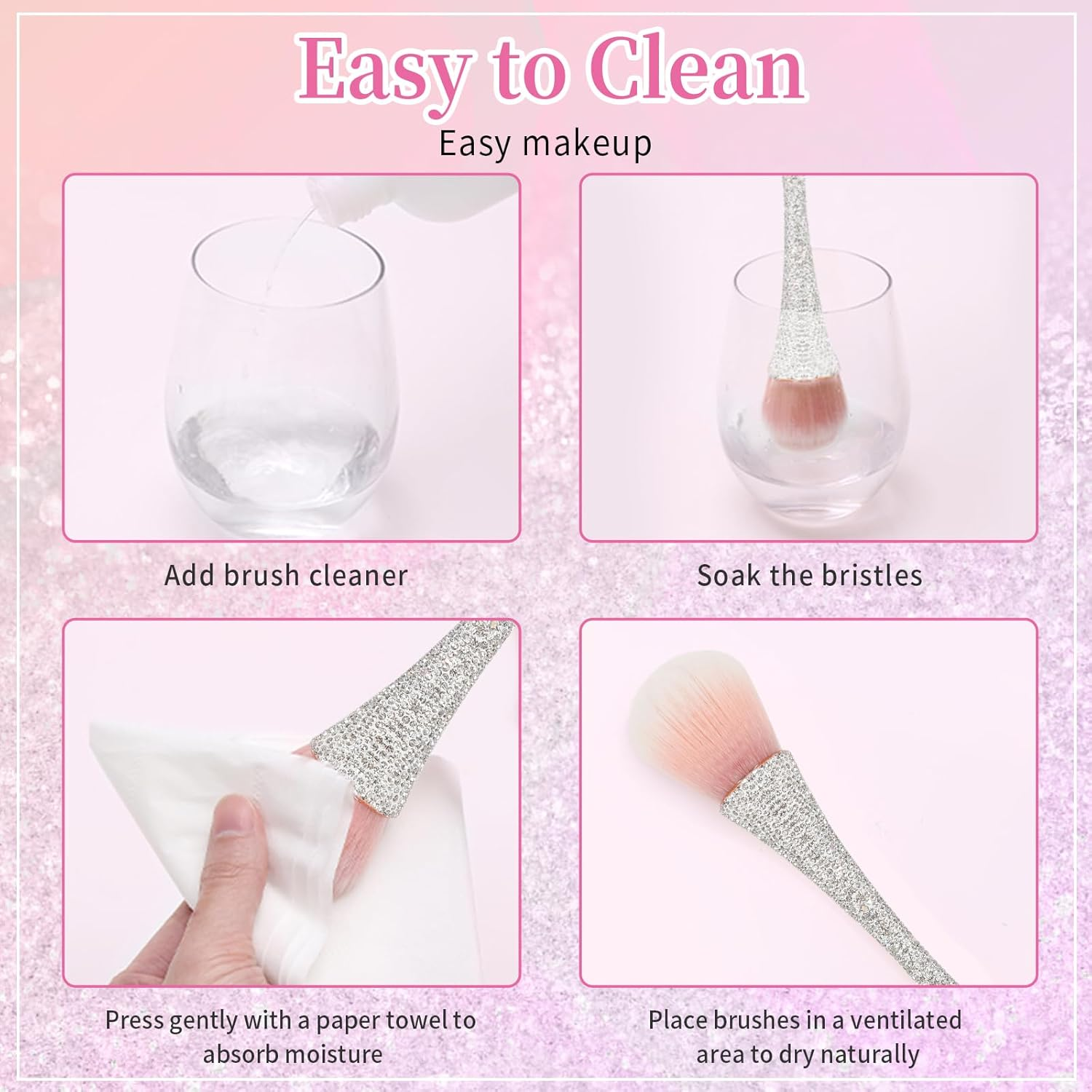 Heemeei Nail Dust Brush with Shiny Rhinestones, Dust Brush for Nails, Fluffy Nail Duster Brush for Acrylic Nails Powder Remover, Acrylic Cleaning Brush Acrylic Nail Tools - White image number 3