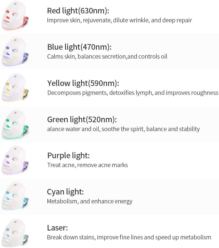 Light Face Mask 7 Colors Photon LED Light Therapy Beauty Mask, Skin Rejuvenation Face Lifting Whitening Beauty Mask for Home Use image number 2