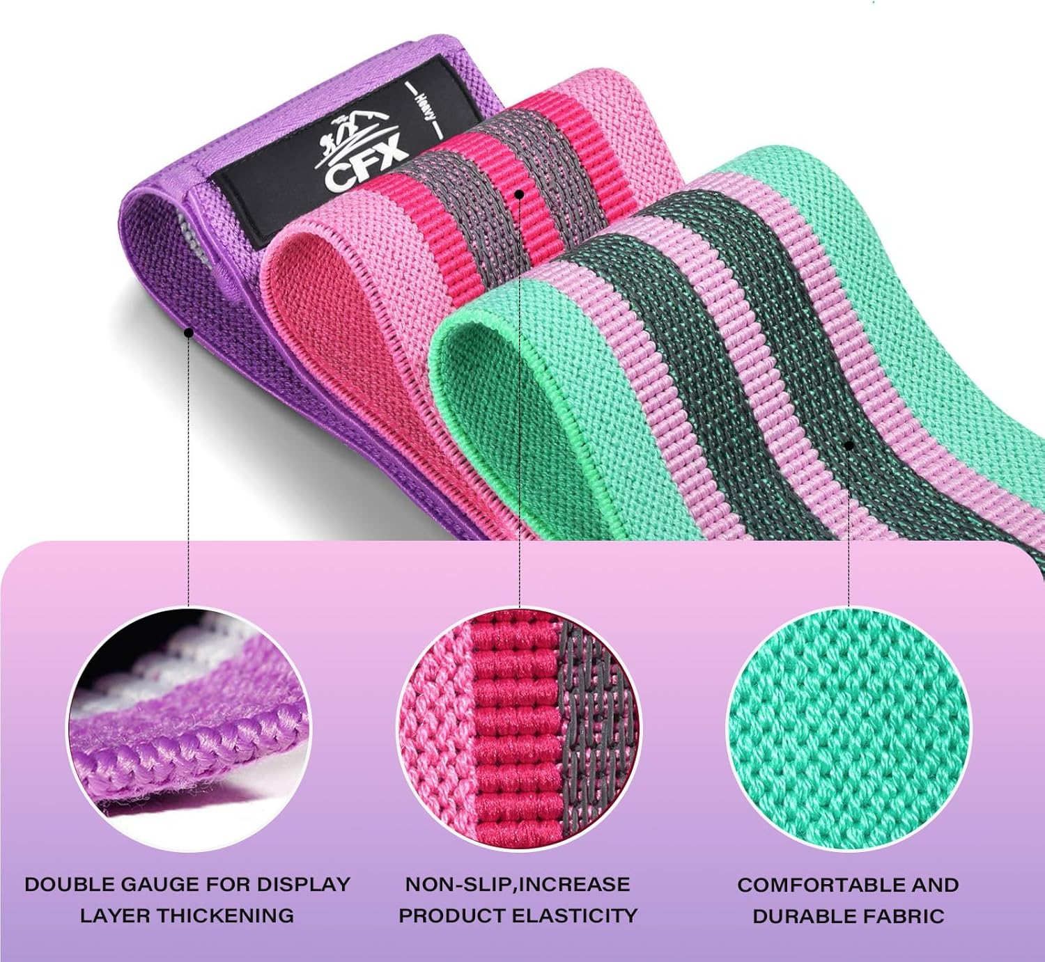 3Pcs Non-Slip Fabric Resistance Bands for Working Out, Loop Exercise Bands for Booty Leg, Butt, Glute, Stretch Workout Bands for Women & Men, Hip Elastic Bands for Home Gym Fitness, Yoga, Pilates image number 3