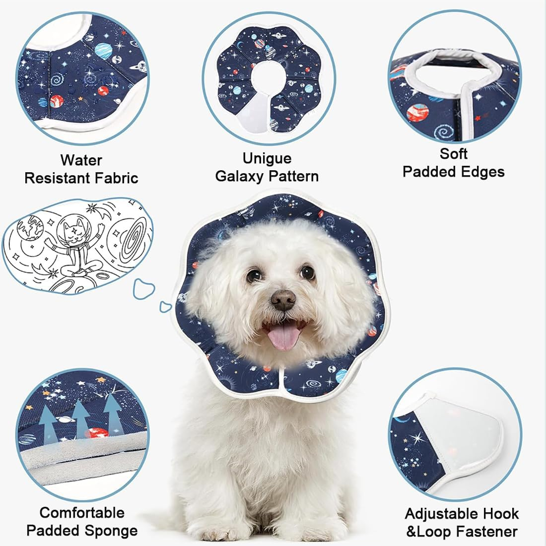 Collar for Cats and Dogs, Adjustable Collar, Soft Cone Recovery Protection for Pets after Surgery and Injuries, Blue (16-26 Cm) image number 1