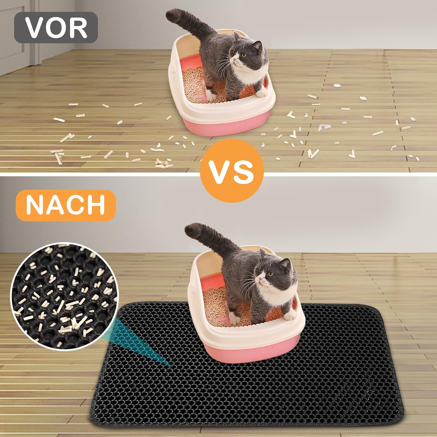 Phantasy Cat Litter Tray Mat 55 X 75 Cm, Black Cat Litter Mat, Honeycomb Design Mat, Waterproof Double Layer Design, Honeycomb Mat, Cat Litter Tray Mat image number 5