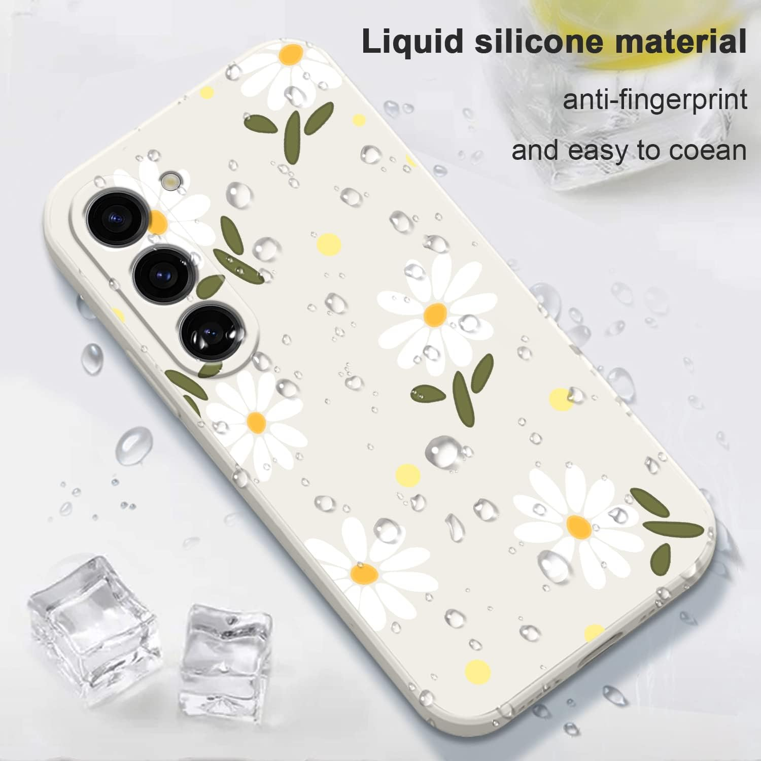 LEECG for Samsung Galaxy S23 Case, Butterfly Flowers anti Slip Shockproof Soft Silicone Protector Phone Cover for Galaxy S23, Daisy Rice White image number 2