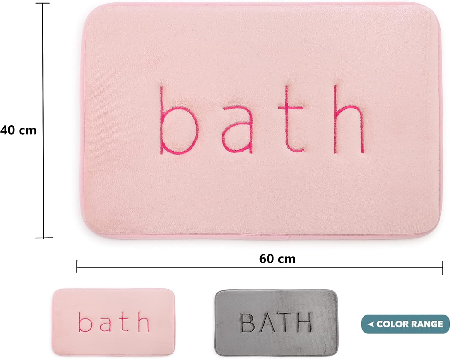 CARLA HOME Extra Thick Memory Foam & Super Comfort Bath Rug Mat, Non Slip Absorbent Super Cozy Velvet Bathroom Mat, Luxury Soft Carpet for Home Bathroom Shower (60 X 40 Cm) (Pink) image number 3