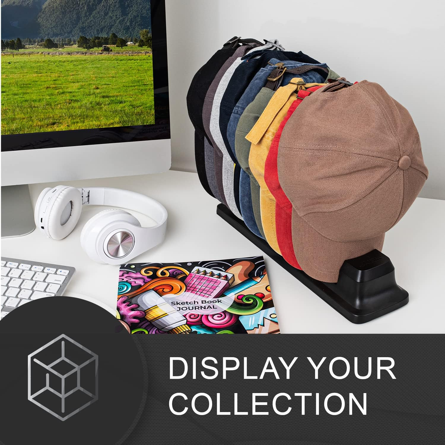 Hat Organizer for Baseball Caps - Hat Holder for 10 Baseball Caps - No Install Required Cap Rack Closet Organizer System Hat Racks for Baseball Caps (Black) - White image number 4