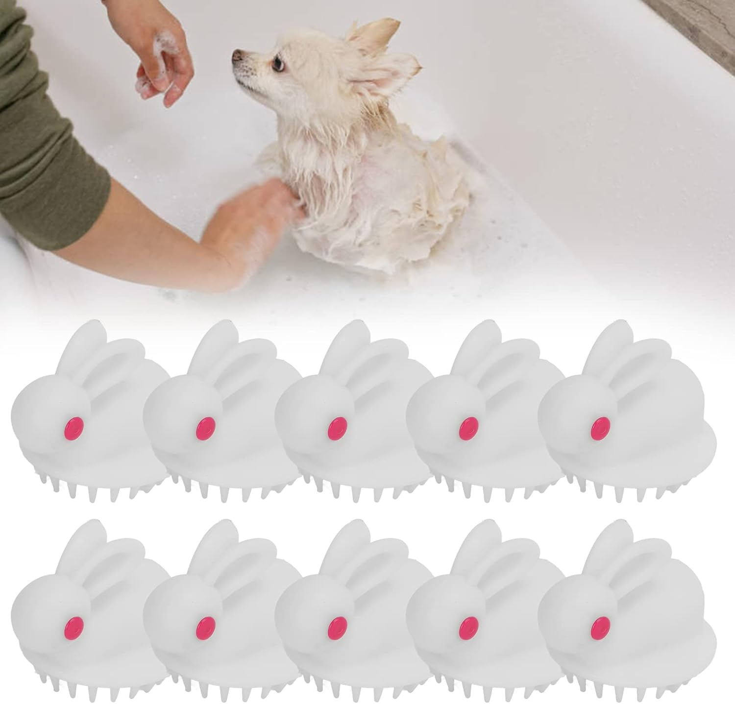 Finger Dog Grooming Brush, Rabbit Shaped Pet Shampoo Brush Pet Soothing Massage Comb Bathing Cleaning Tool, Pet Bath Brush for Long Short Haired Dogs and Cats image number 4
