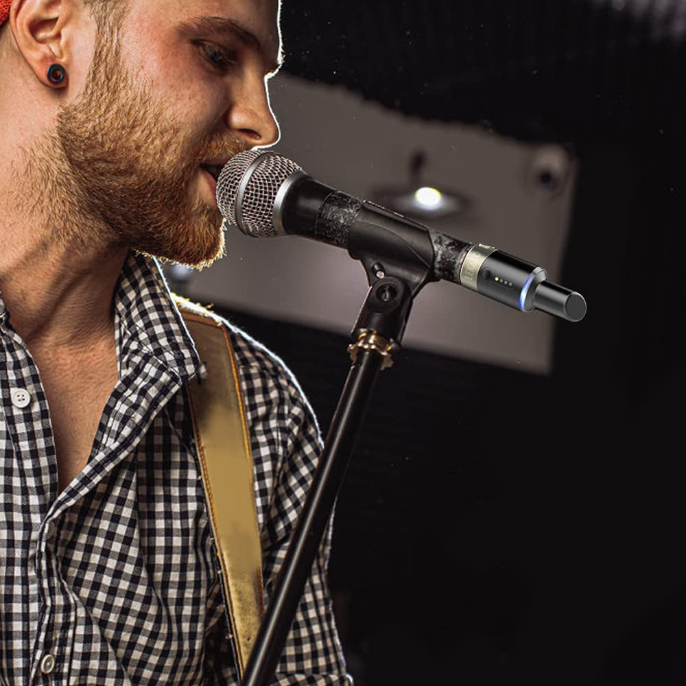 Wireless Microphone System, 5.8 Ghz Wireless Microphone Transmitter Receiver Plug-On XLR Microphone Wireless System for Dynamic Microphone, Audio Mixer, DSLR Camera, PA System image number 5