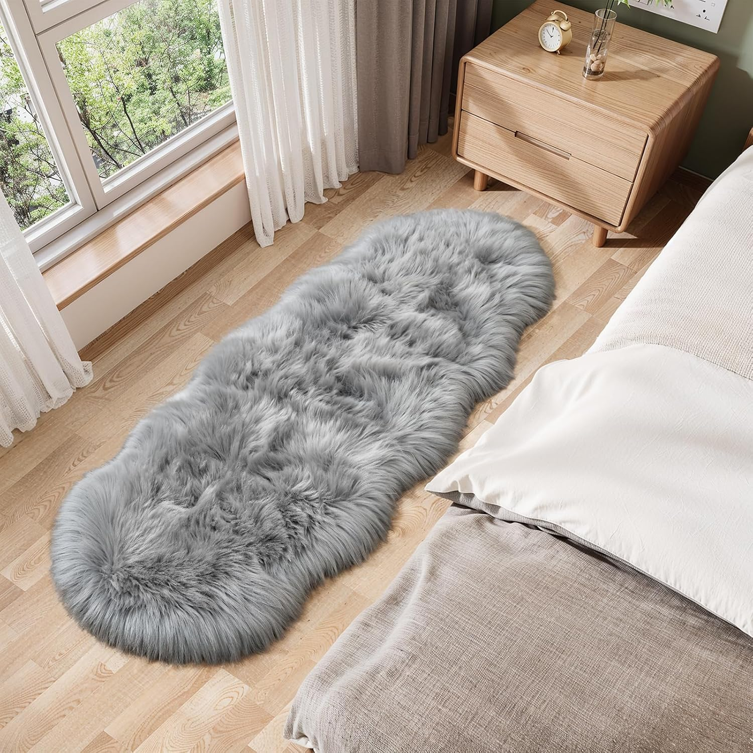 Ultra Soft Faux Sheepskin Fur Rug Fluffy Rug for Bedroom Fuzzy Carpet for Living Room Kid'S Room Nursery Decor, Grey 2 X 6 Feet, Ciicool&hellip; image number 3