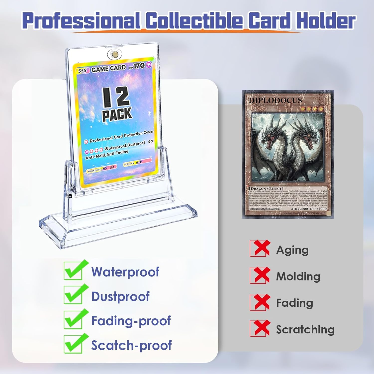 Cyperever 12 Pack Magnetic Card Holders for Trading Cards, 35Pt Acrylic Card Display Stand Hard Plastic Card Sleeves for Baseball Card Sports Cards, Game Cards, Standard Cards Storage and Display image number 4