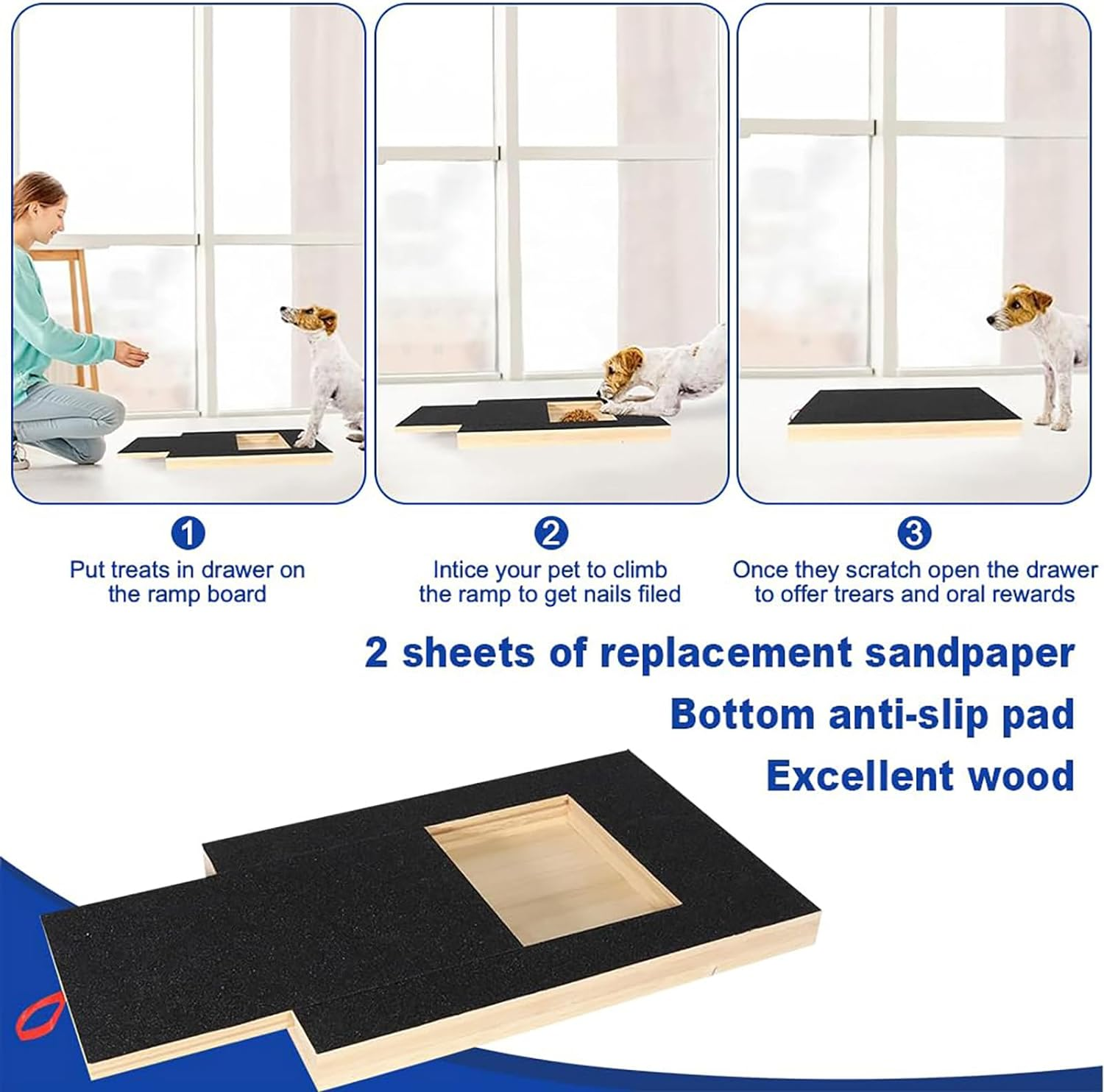 Dog Scratch Pad for Nails，Scratch Mat Comes with 2 Replacement Sandpaper Sheets， with Built-In Snack Box Scratch Mat Dog，Dog Nail File Scratch Board Suitable for Sensitive Small and Medium-Sized Dogs image number 2