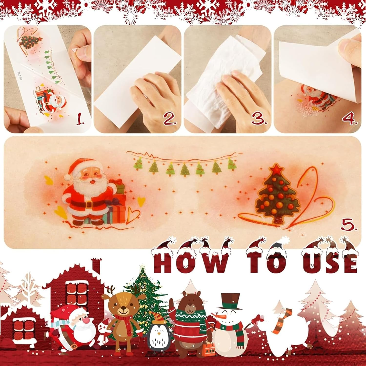 Itadaku 12 Sheets Christmas Temporary Face Tattoos, Cartoon Santa Claus, Snowman, Tree, Gingerbread Man, DIY Holiday Decorations