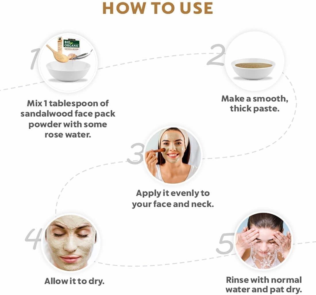 INDUS VALLEY Bio Organic Sandalwood Face Pack Powder Santalum Album, Chandan Powder for Face and Skin Care, (Face Glowing & Tan Removal Face Pack 200Gm) image number 6