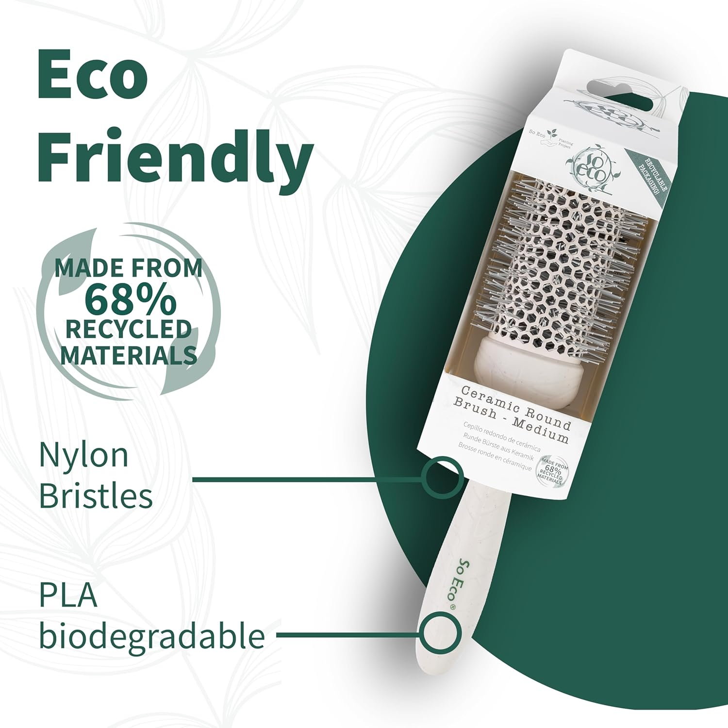 So Eco Medium 43Mm Thermo Ceramic round Brush - Hair Styling, Volumising & Curling Brush for Medium Length Hair. Sustainable Bioplastic Handle & Pins Made from Recycled Plastics image number 2