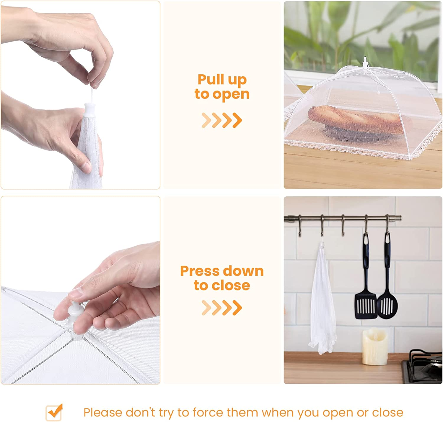 HOMKULA Food Covers for outside - 8 Pack, 2 Extra Large (40 X 24 In) & 6 Large (17 X 17 In) Mesh Food Covers for Outdoors, Food Tent Food Cover for Picnic Party Supplies, Pop-Up and Collapsible image number 4