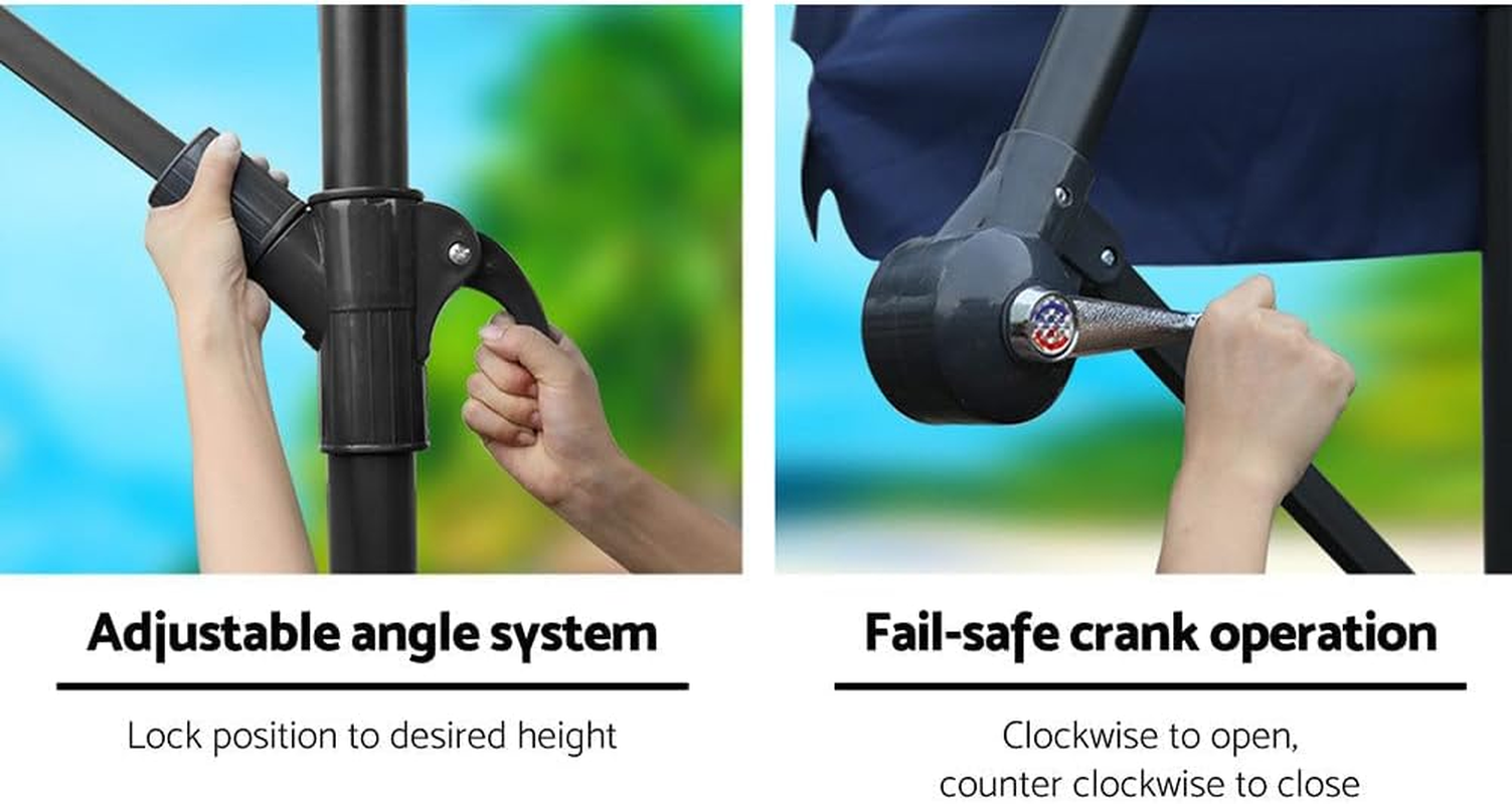 Instahut Outdoor Umbrella 3M Navy Cantilever Umbrellas Stand, Sun Beach Garden image number 1