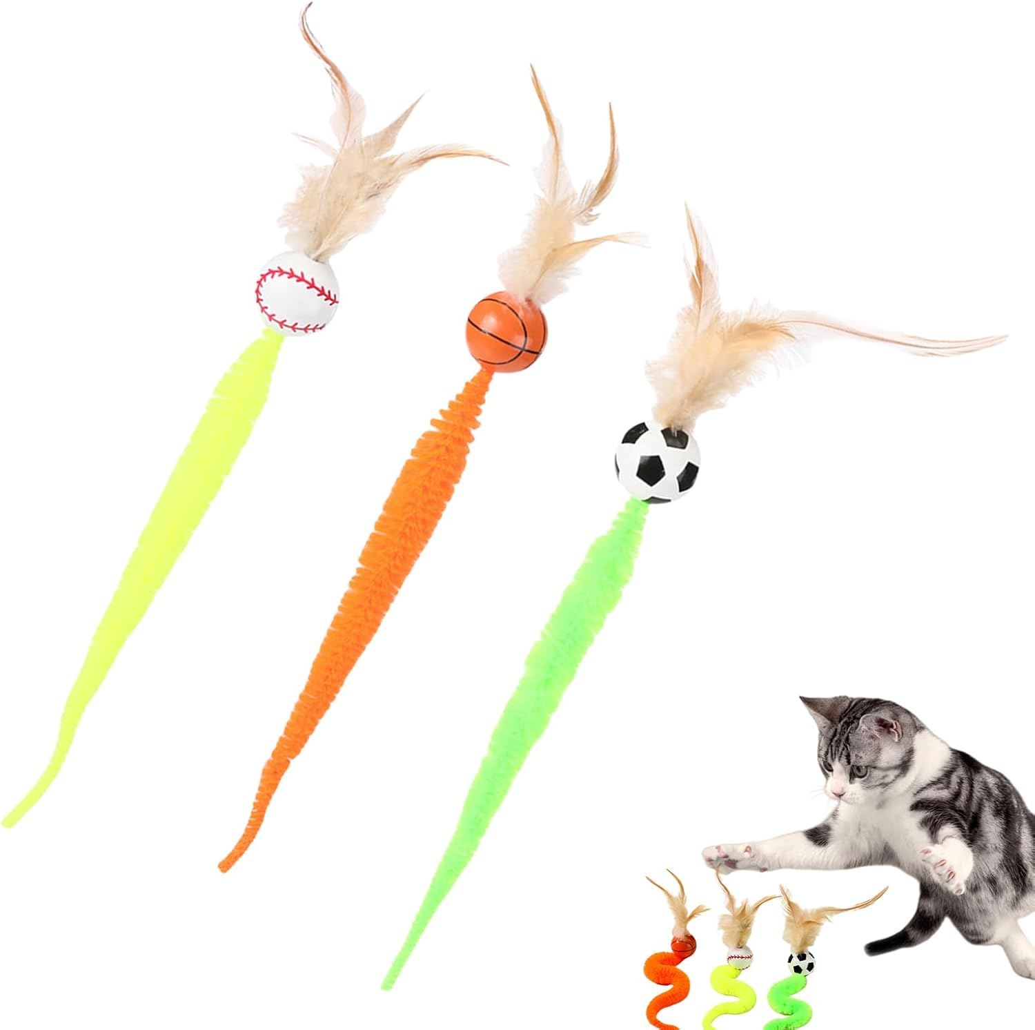 Toys for Cats - Interactive Cat Toy Balls Colored Tiles High Elasticity 3 Pack Exercise Hunting Outdoor Bird Toys for Home Use - Resilient Rich Environment Support Pet Play image number 1