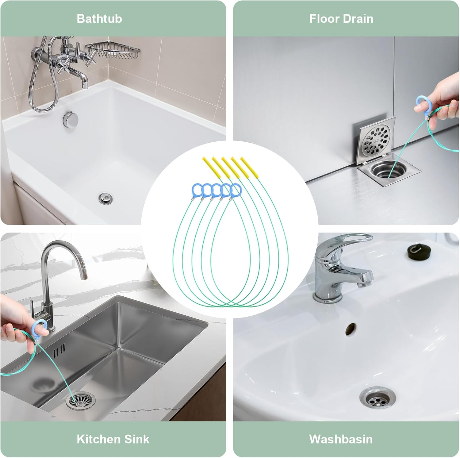 5 Pieces Drain Cleaner Spiral 90 Cm Anti-Break Steel Pipe Cleaner Spiral with Nylon Coating Drain Snake for Bathroom Kitchen Sink image number 6