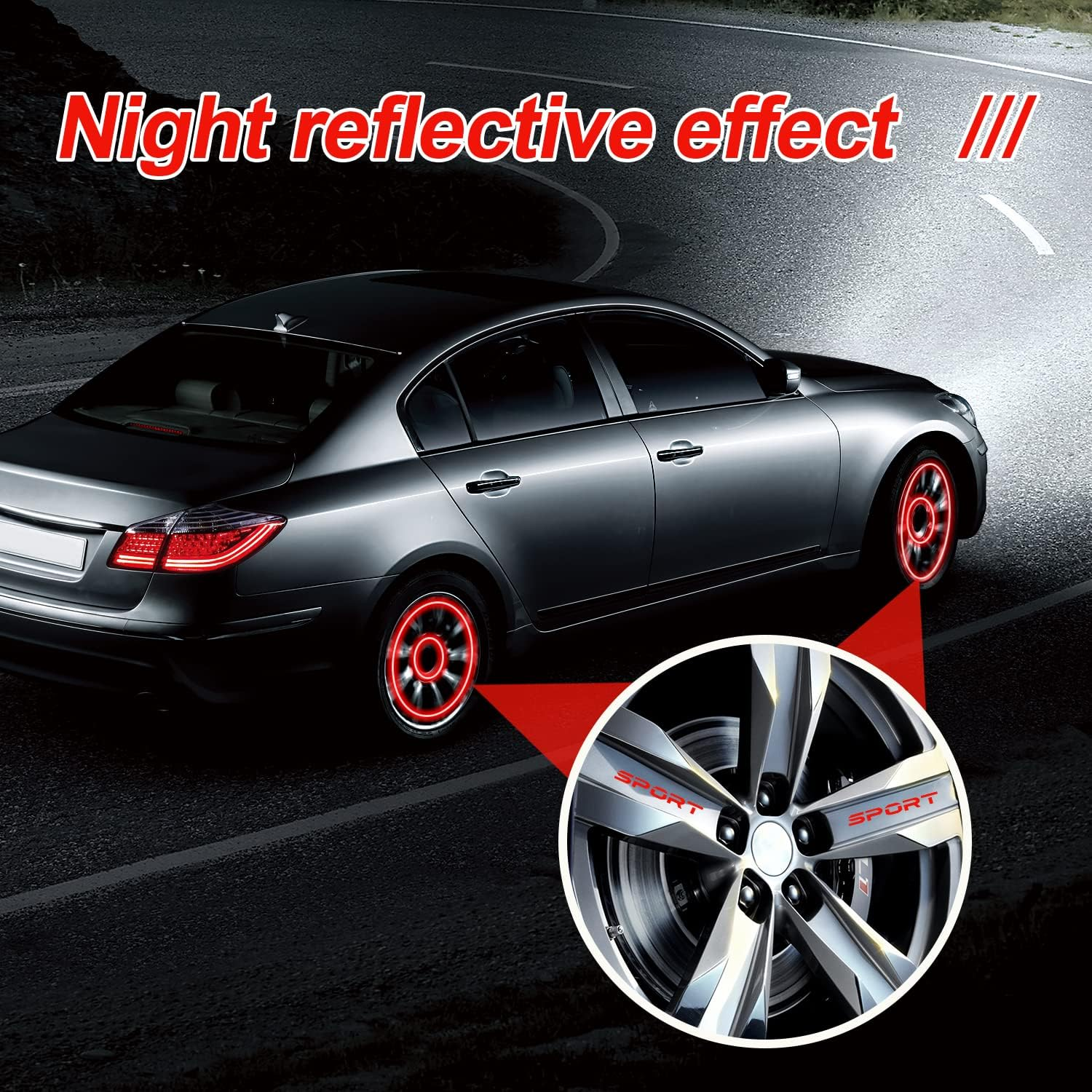 AIEX 12Pcs Wheel Rim Decal Stripes, Red Car Wheel Reflective Stickers Tire Stickers for Cars for 18''- 21'' Wheels Tire Rim Safety Decoration Accessories image number 6